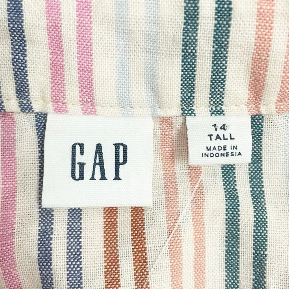 NWT Gap Linen Blend Striped Midi Dress Belted V-Neck Short Sleeve Size 14 Tall